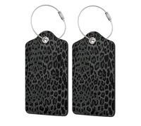 Seamless Black Leopard Print,Luggage Tags Pu Leather Name Tag Travel Suitcase Identifier ID Tags Durable Luggage Label 2 pcs
