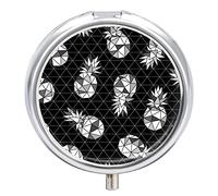Seamless Black White Geometric Pineapple on Dark Rhombus Lozenge Custom Round Pill Case, Portable Small Pill Case, Durable Pill Box, Button Closure Pill Holder for Man Woman Travel Storage