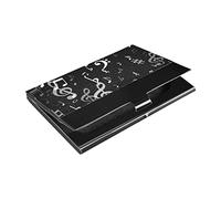 Seamless Black White Melody Musical Notes on Dark Black Business Card Holder Leather, Slim Credit Card Case Stainless Steel Wallet for Women and Men Unisex Business Card Holder