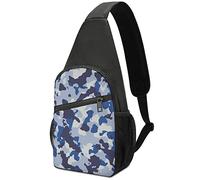 Seamless Blue Black Grey Urban Horizontal Camouflage Camo Pattern Adjustable Fanny Waist Pack Pouch, Crossbody Durable Runners Bag Wallet for Sports Cycling Gym Hiking Fitness Women Men