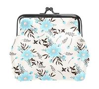 Seamless Blue Flower Women’s PU Leather Coin Wallets Girls Mini Buckle Coin Purse Pouch
