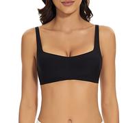 Seamless Bralette for Women Comfort No Show Square Neck Stretch Wireless Bra with Removeable Padding, Black, M