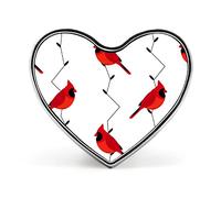 Seamless Branches with Red Cardinal Birds and Lamps Lights on White Heart Brooch Pin, Unisex Smooth Surface Lapel Tie Pin, Lightweight Badge Jewelry Crafts Decor for Costume Accessory Men Women
