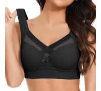 Seamless Bras for Women UK Wmbra Posture Correction Bra for Older Women Comfy Seamless Push-up Wireless Sports Bras Breathable Ergonomic Crossover Lace Bralettes Plus Size Back Support Black