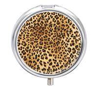 Seamless Brown Leopard Skin Animal Texture Iron Pill Box Case Organizer with Internal Separate Plastic Dividers, Travel Small Medicine Bag Holder Carrier Round Container
