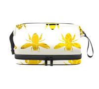 Seamless Bumble Bees Pattern Double Layer Cosmetic Bag for Women and Girls, Travel Toiletry Bag Makeup Handy Pouch Organiser Bag with Brush Compartment
