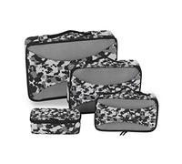 Seamless Camo Black Gray and White Camouflage Pattern 4 Set Packing Cubes, Travel Packing Organizers, 600D Oxford Cloth Toiletry Storage Bag, Luggage Mesh Bags for Accessories