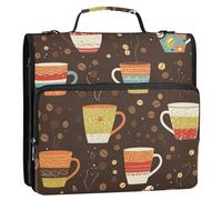 Seamless Cartoon Coffee Mug 1.5 Inch 3 Rings Sturdy Zipper Binder with Strap Easy to Carry Documents Files Storage Bag Suitable for Middle School