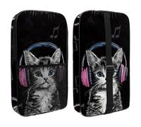 Seamless Cat Kitten Listening to Music Pickleball Bag, Pickle Ball Paddle Bag with Adjustable Shoulder Strap for Women and Men