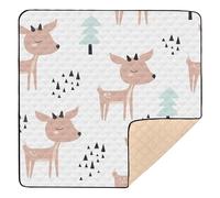 Seamless Childish Pattern Cute Deer Wood Cute Foldable Baby Playmat for Floor Waterproof Tummy Time & Crawling Mat for Baby Toddler Infant, 50'' x 50''