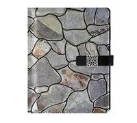 Seamless Chipped Stones Texture Grey Brown Refillable Journal Writing Notebook, PU Leather Hardcover Diary Note Book, Planner A5 Ruled Notepad for Agenda with Pen Holder