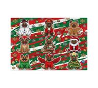 Seamless Christmas Belgian Malinois Dog Jigsaw Puzzles for Adults 300 Piece, Funky Red Green Xmas Wooden Puzzles, Holiday Printed Decor for Entertainment Creative