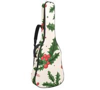 Seamless Christmas Candy Cane and Holly Pattern Guitar Bag, Padded Acoustic Guitar Case Backpack with Adjustable Shoulder Strap Pockets