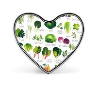 Seamless Collection of Various Vegetables and Common Herbs on White Heart Brooch Pin, Unisex Smooth Surface Lapel Tie Pin, Lightweight Badge Jewelry Crafts Decor for Costume Accessory Men Women
