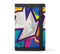 Seamless Colored Abstract Geometric Blue Pink White Yellow Pattern Trifold Wallet, Stylish Purse With Keychain, Credit Pass Case Card-Holder for Crash Bills Receipts Women Men 5 x 3.3 x 0.2 Inch