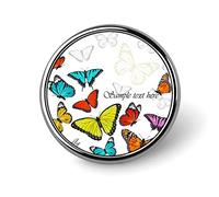 Seamless Colorful Butterflies on White Round Brooch Pin, Unisex Smooth Surface Lapel Tie Pin, Lightweight Badge Jewelry Crafts Decor for Costume Accessory Men Women