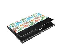 Seamless Colorful Cute Dinosaurs Animals on White Business Card Holder Leather, Slim Credit Card Case Stainless Steel Wallet for Women and Men Unisex Business Card Holder