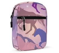 Seamless Colorful Horses Shiny Stars Sparks on Purple Adjustable Fanny Waist Pack Pouch, Waterproof Crossbody Runners Bag Wallet for Gym Hiking Fitness Women Men 6.1 x 2.2 x 7.9 inch