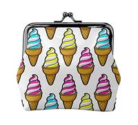 Seamless Colorful Ice Cream Women's Leather Coin Purse, Small Change Pouch with Kiss-Lock Clasp Closure Buckle Wallet for Girl Gift