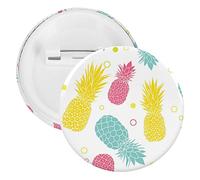 Seamless Colorful Pineapples on White Summer Tropical Fruits 1 PC Round Tinplate Badge, Badge Lapel Tie Pin, Lightweight Button Badge for Women Men Office Worker Teacher Student Decor