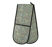 Seamless Colorful Spring Wildflowers Plants Herbs Flowers Double Oven Mitt Gloves Extra Long Potholder High Heat Resistant for Baking Cooking Baking Grilling Handling Hots Pans 35"x7"