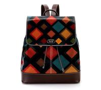 Seamless Colorful Square Pattern Women Backpack, Small Travel Flap Rucksack Handbag Causal Daypack for Ladies Girls