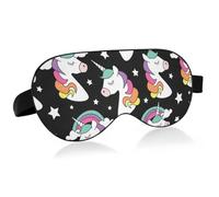 Seamless Colorful Unicorns with Horns White Stars on Black Adjustable Sleep Mask Lightweight Blindfold with Fashion Patterns Elastic Hidden Strap Relaxing Light Block 9.45 x 3.9 inch