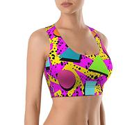 Seamless Comfortable Sports Bras for Women Longline Padded Bra Yoga Crop Tank Tops Fitness Workout Running Top, Vintage 80s Memphis, L