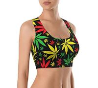 Seamless Comfortable Sports Bras for Women Longline Padded Bra Yoga Crop Tank Tops Fitness Workout Running Top, Jamaican Marijuana Pattern, XXL