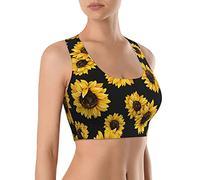 Seamless Comfortable Sports Bras for Women Longline Padded Bra Yoga Crop Tank Tops Fitness Workout Running Top, Retro Sunflowers Floral Pattern, M