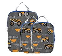 Seamless Construction Machines Orange Trucks Build on Dark Grey 3 Piece set Cubes Expandable Adjustable Luggage Packing Bags, Ultralight Organizer Accessories Travel Suitcase Compressible Bags