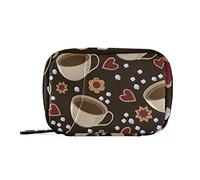 Seamless Cups of Coffee, Floral Cookies and Sugar, White Cubes on Dark Pill Case with Removable Internal Plastic Boxes Organizer, Zippered Carrier Small Medicine Bag Holder, Travel Storage Container