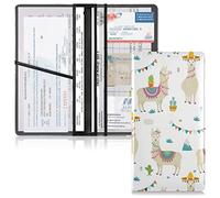 Seamless Cute Beige Tribal Ethnic Llamas on White Leather Driver License Cards Holder, Car Registration and Insurance Card Holder, Leather Card Document Organizer for Men Women