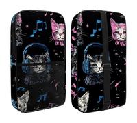 Seamless Cute Cat Kittens Listening to Music Pickleball Bag, Pickle Ball Paddle Bag with Adjustable Shoulder Strap for Women and Men