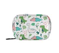 Seamless Cute Childish Dino Dinosaurs Green Palm Trees on White Pill Case with Removable Internal Plastic Boxes Organizer, Small Medicine Bag Holder Zippered Carrier for Travel Storage