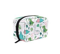Seamless Cute Childish Dino Dinosaurs Green Palm Trees on White Women's Cosmetic Makeup Bag, With Zipper Portable Travel Toiletry Storage Pouch Bag, Colorful Wallet Purse for Ladies Girls