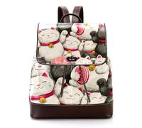 Seamless Cute Lucky Cats Mini Faux Leather Backpack Purse, Women Ladies Rucksack Handbag School Bag