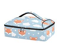 Seamless Cute Orange Foxes Animals White Cloud on Blue Sky Reusable Insulated Pizza Bag, Waterproof Food Delivery Bag, with Handle Lid Leakproof Pizza Holder Tote for Hot or Cold Food
