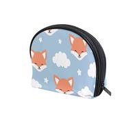 Seamless Cute Orange Foxes Animals White Cloud on Blue Sky Women's Shell Shape Cosmetic Makeup Bag, With Zipper Travel Toiletry Bag, Colorful Storage Bag for Lady Girl 8 x 2.5 x 5.5 inch