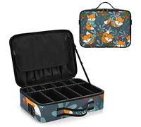 Seamless Cute Orange Foxes Winter Forest Tree Leaves White Snow Women's Portable Makeup Bag with Handle, Cosmetic Bag, Adjustable Dividers, Travel Cosmetic Toiletry Storage Organizer for women