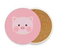 Seamless Cute Pink Pigs with White Herbs on Pink 1 PC Ceramic Mug Coaster for Drinks, Stone Coasters Holder with Cork Base, Oversize Cup Mat Pad for All Mugs, Housewarming Gift
