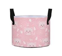 Seamless Cute Pink Pigs with White Herbs on Pink 10 Gallon Grow Bags, Heavy Duty 450 G Thick Felt Cloth Fabric Plant Pots with Handles for Garden Potato Fruits Vegetables Flowers
