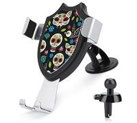 Seamless Day of the Dead Traditional Colorful Mexico Skulls Car Phone Mount Stand, Hands Free Cell Mobile Phone Holder, Non-Slip Ultra Stable Universal Fit Automobile Clamp Cradle