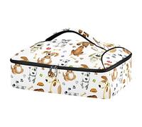 Seamless Different Brown Grey Cartoon Dogs Dog Paws Bones on White Reusable Insulated Pizza Bag, Waterproof Food Delivery Bag, with Handle Lid Leakproof Pizza Holder Tote for Hot or Cold Food