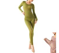Seamless Elastic Thermal Inner Wear, Ultra-thin Seamless Thermal Underwear for Women, Soft Winter Base Layer Set (Green,L(40-60kg))