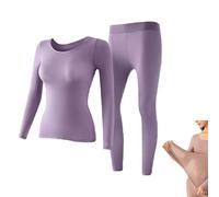Seamless Elastic Thermal Inner Wear, Ultra-thin Seamless Thermal Underwear for Women, Soft Winter Base Layer Set (Purple,XL(60-80kg))