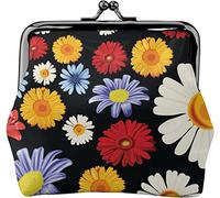 Seamless Floral Pattern Women's Leather Coin Purse, Small Change Pouch with Kiss-Lock Clasp Closure Buckle Wallet for Girl Gift