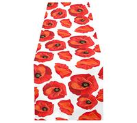 Seamless Floral Red Poppies Summer Floral Pattern on White 13" X 70" Rectangle Table Runner Long Tablecloth Placemat for Party Home Decor Indoor Outdoor Office Kitchen Dining Wedding