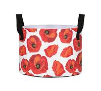 Seamless Floral Red Poppies Summer Floral Pattern on White 3 Gallon Grow Bags, Heavy Duty 450 G Thick Felt Cloth Fabric Plant Pots with Handles for Garden Potato Fruits Vegetables Flowers