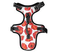 Seamless Floral Red Poppies Summer Floral Pattern on White No Pull Vest Harness, Padded Reflective Adjustable Harnesses for Small to Large Dogs Cats with Leash Clips Easy Control Handle S